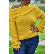 Lovely Trendy Dew Shoulder Yellow Sweater