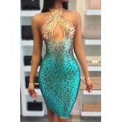 Lovely Party Sequined Hollow-out Green Knee Length