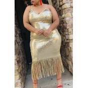 Lovely Party Tassel Design Gold Mid Calf Plus Size
