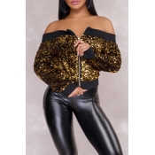 Lovely Casual Sequined Gold Coat