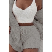 Lovely Casual Basic GreyThree-piece Shorts Set