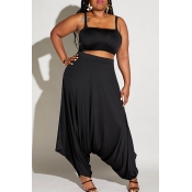 Lovely Casual Loose Black Plus Size Two-piece Pant