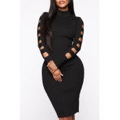 Lovely Trendy Hollow-out Black Knee Length Dress
