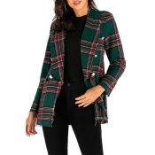 Lovely Casual Grid Printed Green Blazer