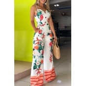 Lovely Casual Printed White One-piece Jumpsuit