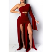 Lovely Casual One Shoulder Red One-piece Jumpsuit