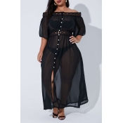 Lovely Casual See-through Black Plus Size Cover-up