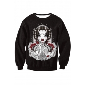 Lovely Casual Printed Black Sweatshirt Hoodie