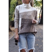 Lovely Color-lump Patchwork Brown Sweater