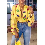 Lovely Sweet V Neck Printed Yellow Blouse