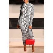 Lovely Casual Snakeskin Printed Black Ankle Length
