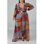 Lovely Casual Printed Multicolor Plus Size One-pie