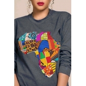 Lovely Casual Printed Grey Sweatshirt Hoodie