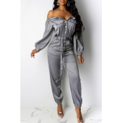 Lovely Casual Buttons Design Grey One-piece Jumpsu
