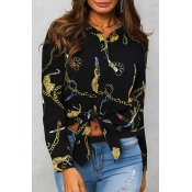 Lovely Trendy Turndown Collar Multicolor Blouse