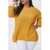 Lovely Casual O Neck Basic Yellow Plus Size Sweate