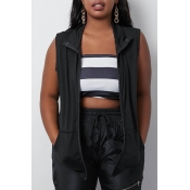 Lovely Casual Turndown Collar Zipper Design Black 