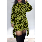 Lovely Casual Leopard Printed Green Mini Dress
