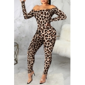 Lovely Casual Leopard Printed Brown One-piece Jump