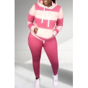 Lovely Casual Patchwork Pink Plus Size Two-piece P