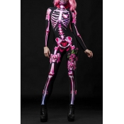 Lovely Cosplay Skull Printed Pink One-piece Jumpsu