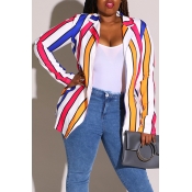 Lovely Work Striped Multicolor Plus Size Coat