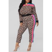 Lovely Casual Leopard Printed Plus Size Two-piece 