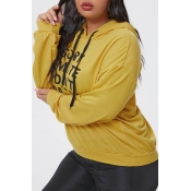 Lovely Casual Letter Printed Yellow Plus Size Hood