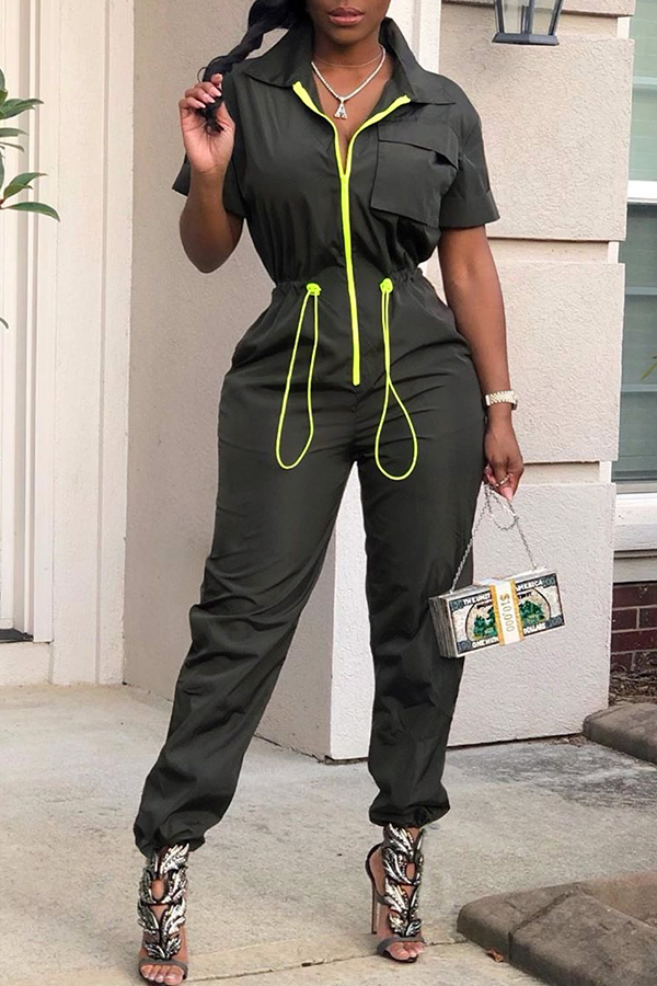 Lovely Trendy Zipper Design Army Green One-piece Jumpsuit