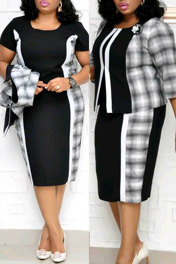 

Lovely Casual Patchwork Black Plus Size Two-piece Skirt Set