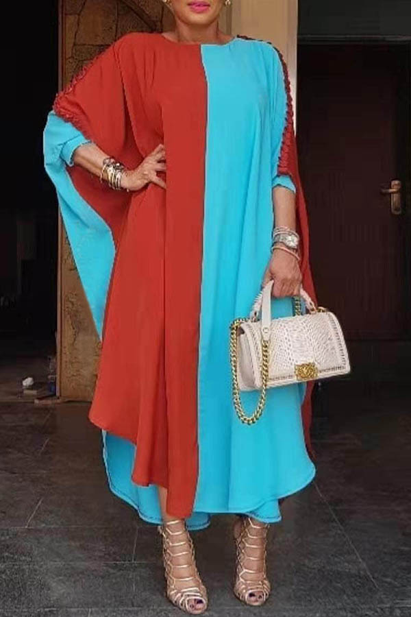 

Lovely Casual Patchwork Red Ankle Length Plus Size Dress