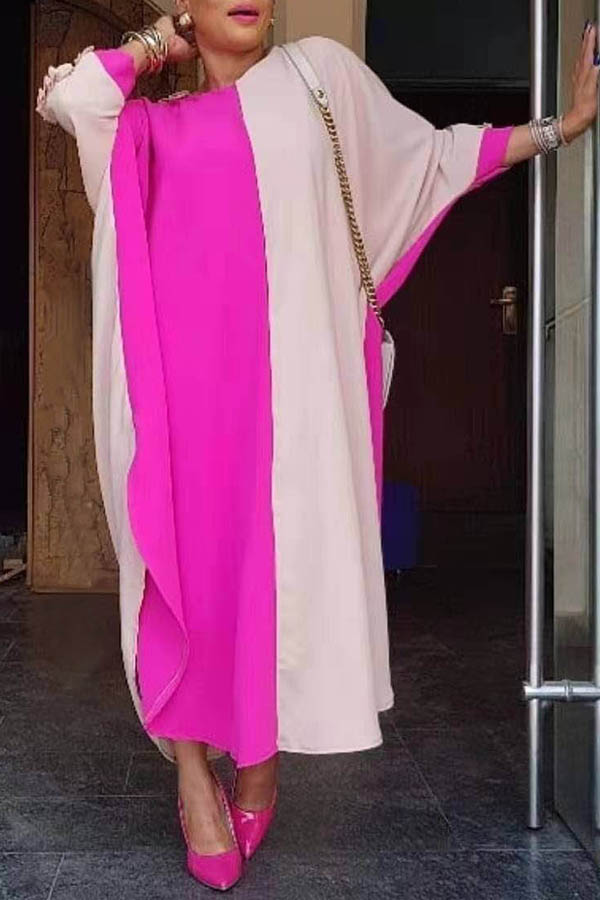 

Lovely Casual Patchwork Pink Ankle Length Plus Size Dress