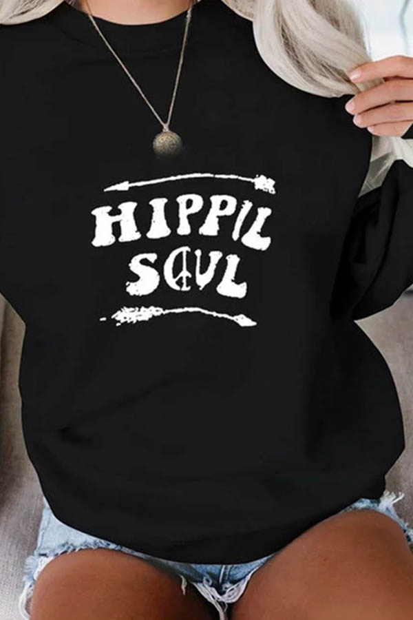 

Lovely Casual Letter Printed Black Sweatshirt