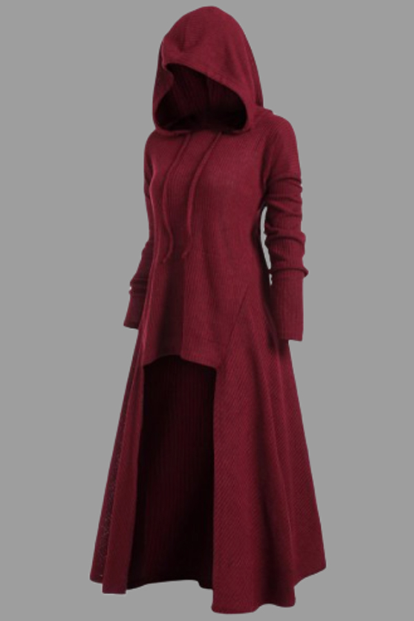 

Lovely Casual Asymmetrical Wine Red Plus Size Hoodie