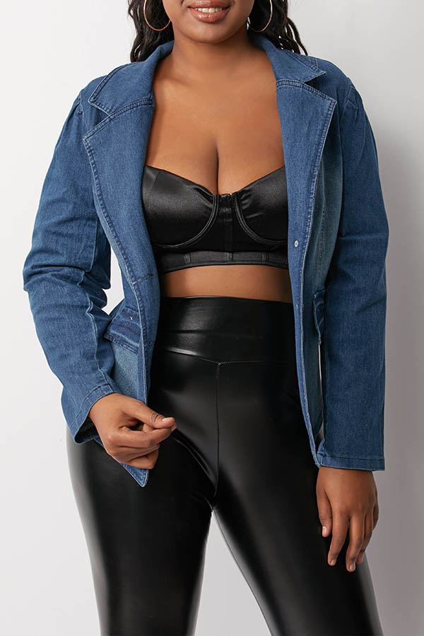 

Lovely Trendy Pocket Patched Blue Jacket