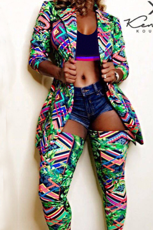 

Lovely Sexy Printed Green Two-piece Pants Set