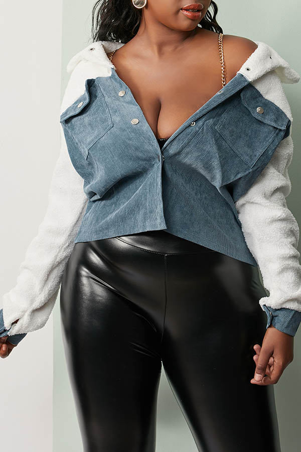 

Lovely Trendy Patchwork Blue Coat