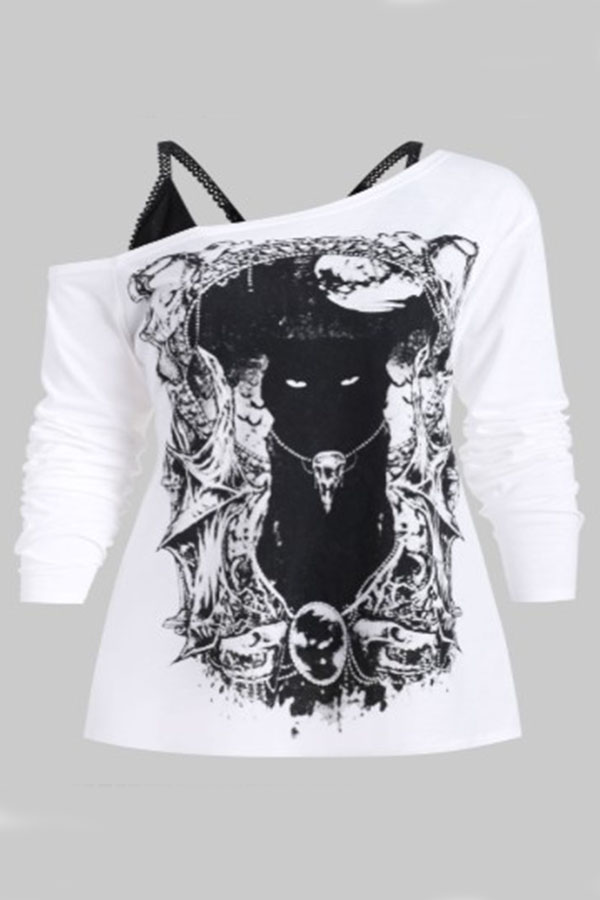 

Lovely Casual Printed White Plus Size T-shirt