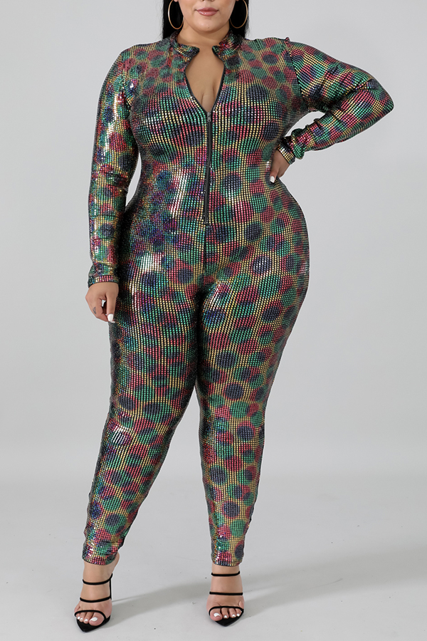 Lovely Casual Half A Turtleneck Multicolor Plus Size One-piece Jumpsuit