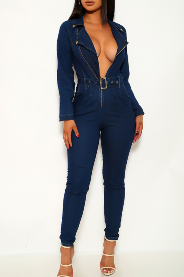 Cheap Jumpsuit Lovely Trendy Zipper Design Denim One-piece Jumpsuit