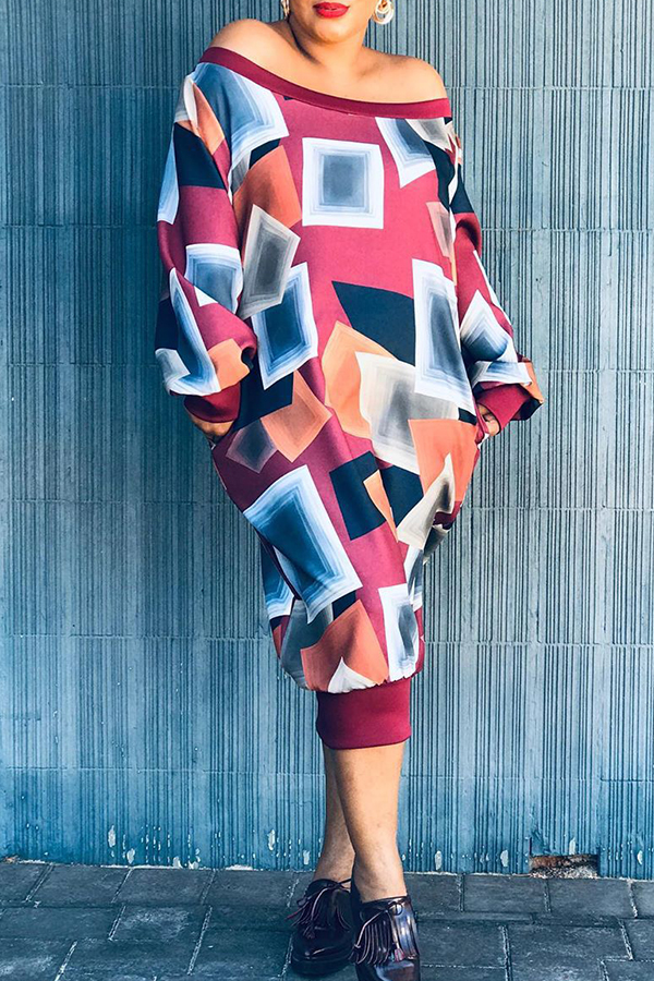 

Lovely Casual Color-lump Patchwork Red Mid Calf Dress