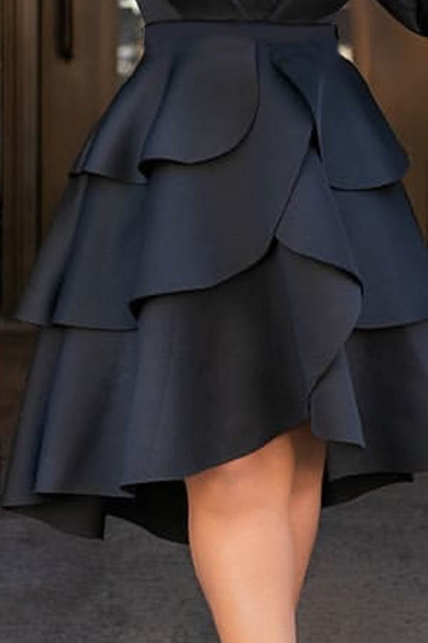 

Lovely Chic Asymmetrical Black Knee Length Skirt