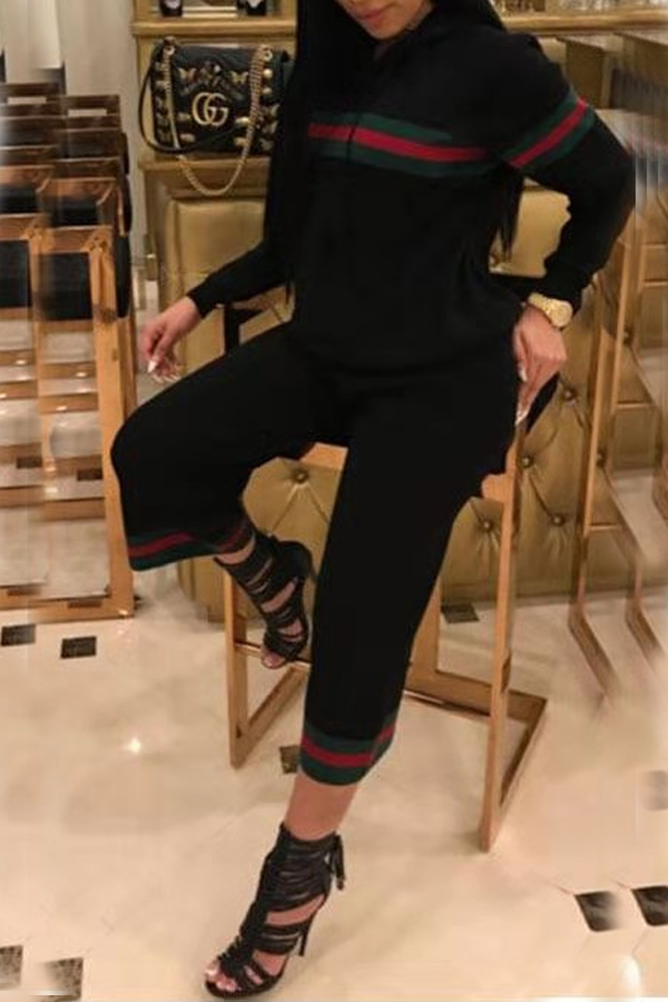 

Lovely Casual Patchwork Black Two-piece Pants Set