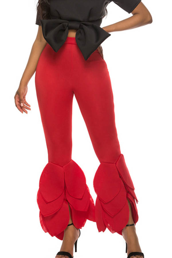 

Lovely Trendy Flounce Design Red Pants