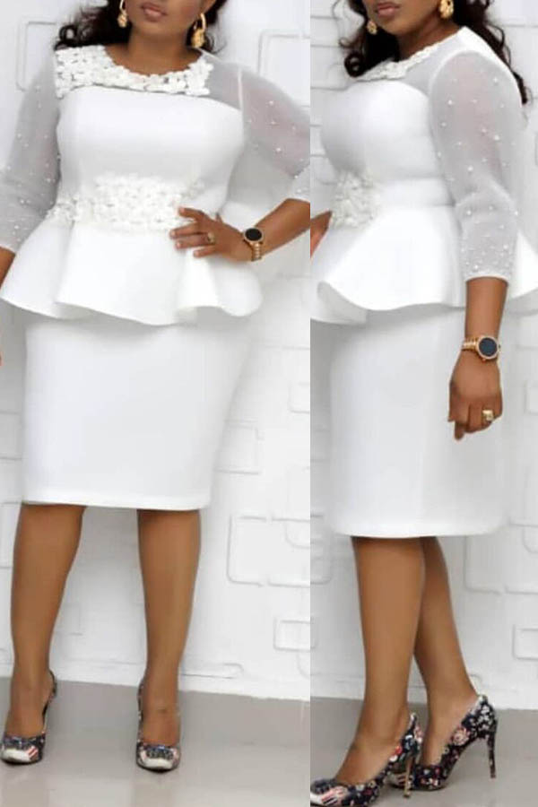 

Lovely Temperament Patchwork White Knee Length Plus Size Dress