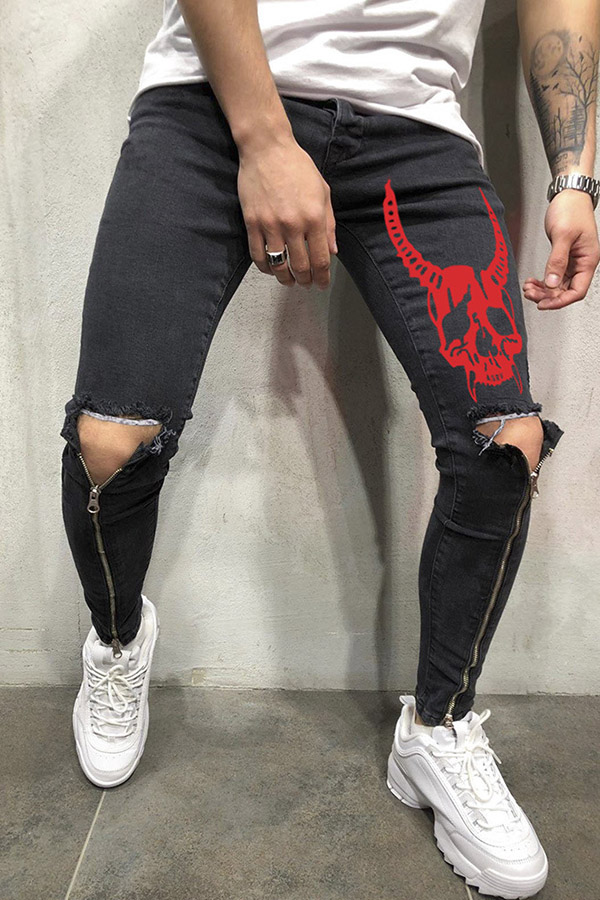 

Lovely Street Zipper Design Black Jeans