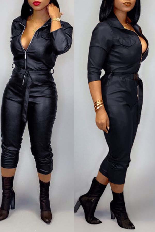 

Lovely Trendy Zipper Design Black One-piece Jumpsuit