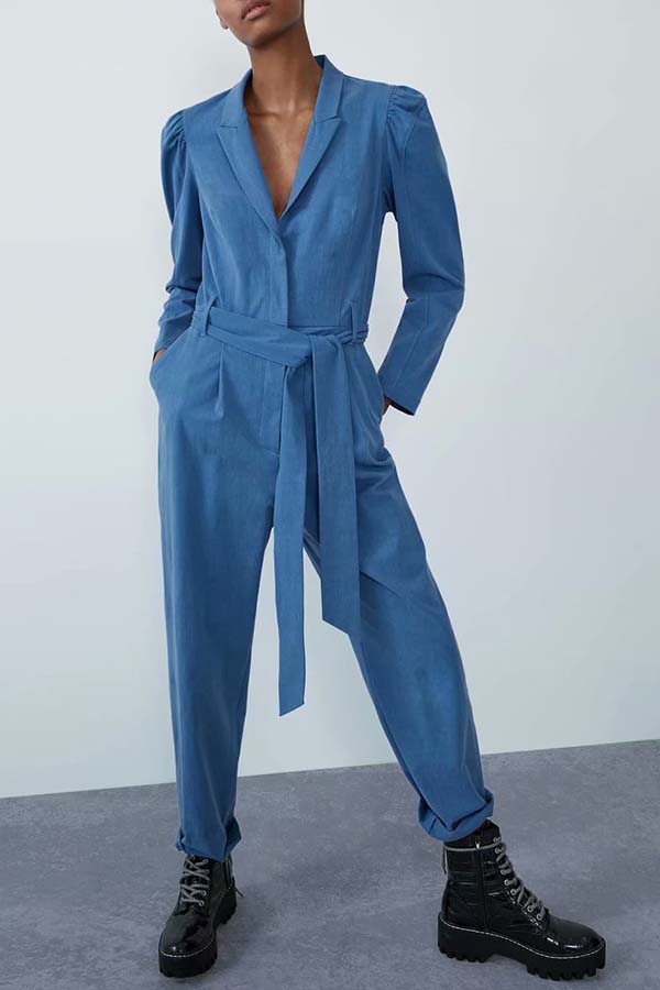 

Lovely Trendy Lace-up Blue One-piece Jumpsuit