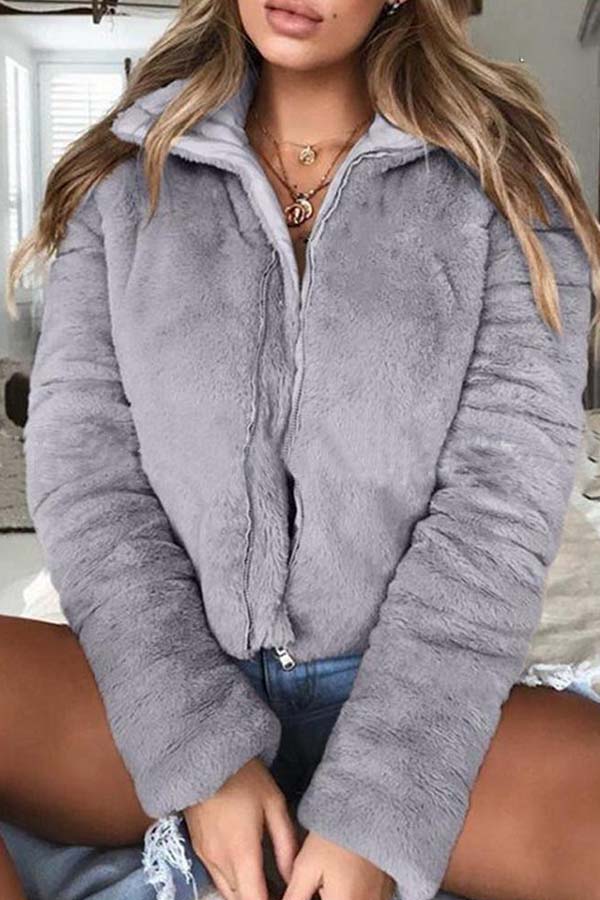 Cheap Coat&Jacket Lovely Casual Zipper Design Grey Coat