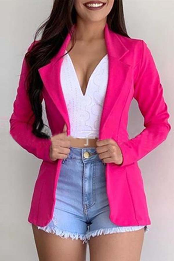 Lovely Casual Turn-down Collar Rose Red Blazer